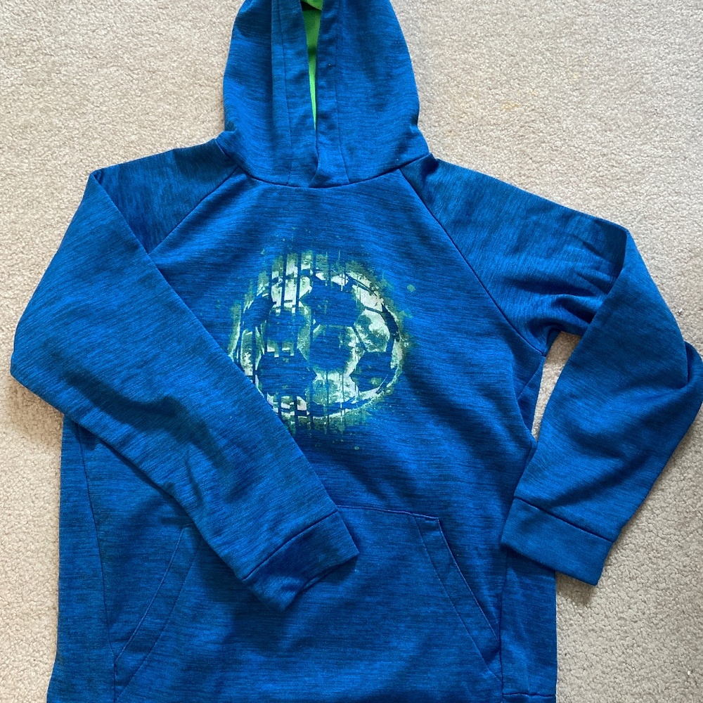 Boy's Tek Gear WarmTek Blue and Green Soccer Hooded Sweatshirt Size XL 18/20